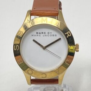 Marc by Marc Jacobs Blade Watch Women 40mm Gold Tone MBM1218 Leather New Battery